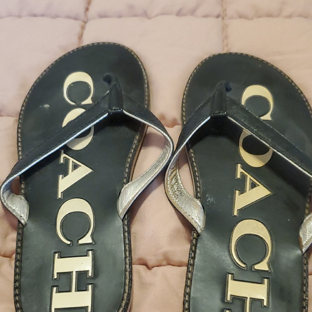 Coach Black and Silver Flip-Flops